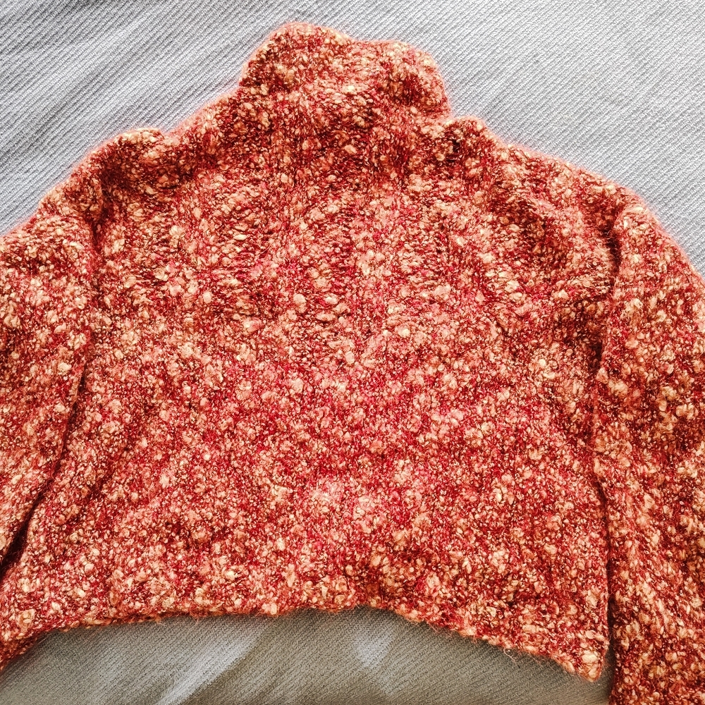 Handmade Cropped 100% Wool Red Boucle Sweater